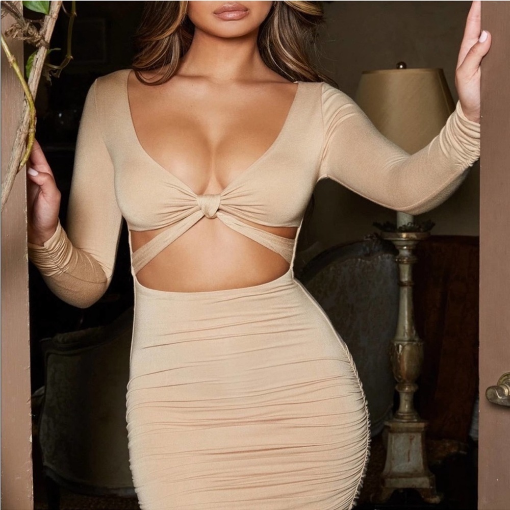 Oh Polly Love Me Knot Ruched Long Sleeve Bodycon Mini Dress